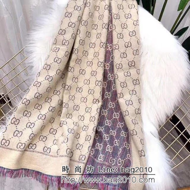 GUCCI古馳 冬季新款綠紅羊毛混紡條紋圍巾 可做披肩 LLWJ6486